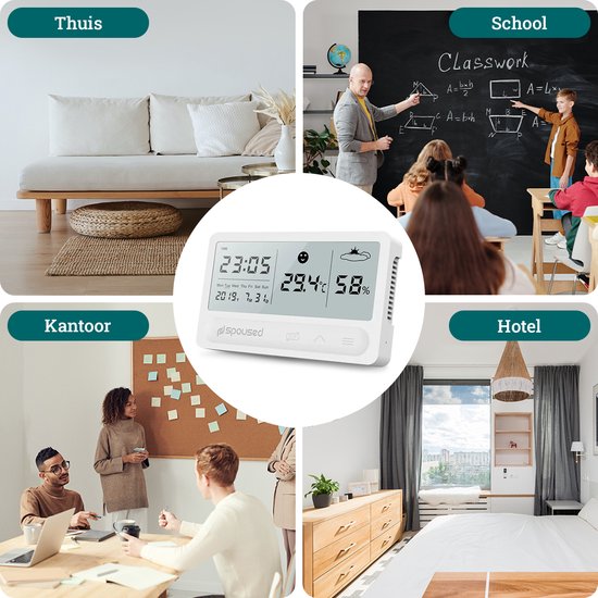 Spoused Digitale Hygrometer - Thermometer voor binnen - Luchtvochtigheidsmeter - Weerstation - Wit