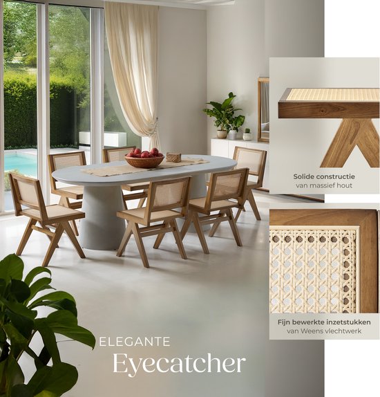 tectake® Houten Stoel Lizzy - Licht Eiken - Eetkamerstoel met Weens Vlechtwerk - Boho-Stijl Stoel met Rugleuning - Massief Houten Frame - Belastbaarheid 120 kg