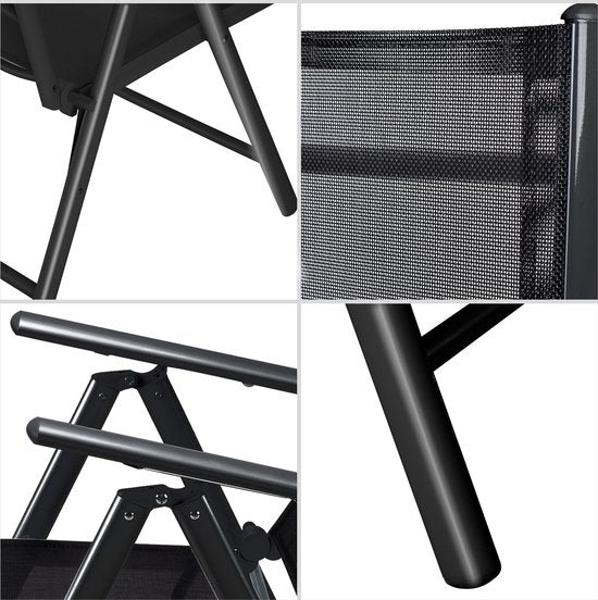 Casaria Aluminium Tuinstoelen - 3 stuks - Inklapbaar - Antraciet - Zwart