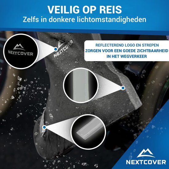 Nextcover® Overschoenen Waterdicht | 100% Waterdichte Regenschoenen Fiets | Reflecterende Schoenovertrek Herbruikbaar| Regenhoezen voor Schoenen | Overschoenen | Schoenbescherming | Fietsoverschoenen