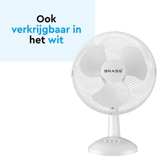BRASQ Ventilator 30 cm – Krachtige Tafelventilator – 3 Standen – Zwart
