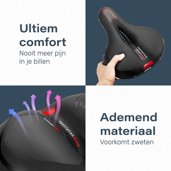 Fietszadel Unisex - Ergonomisch - Met vering - Zadel fiets - Gelzadel - Racefiet - Mountainbike - Dames - Zadel - Accessoires - Rokzadel dames - Fietshouders - Zadelstrop - Zwart - Proskill