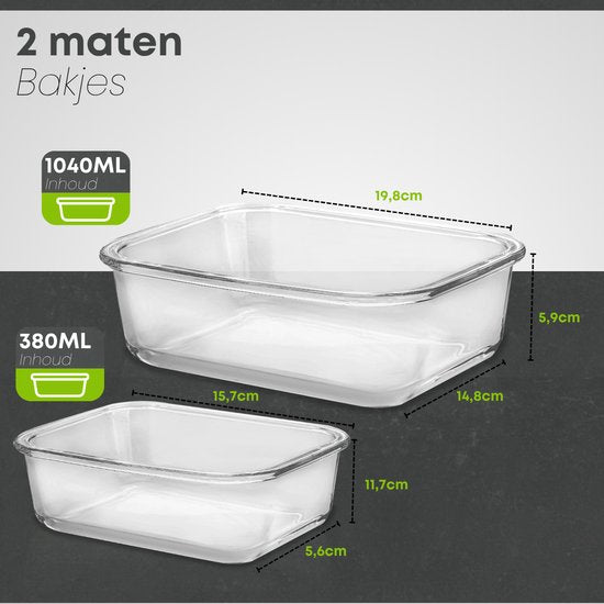 Savoré Kitchen Vershoudbakjes Set - met Stoom Deksel - Meal Prep Bakjes - Diepvriesbakjes Glas - Luchtdicht - 10 Stuks - 1040 & 380 ML
