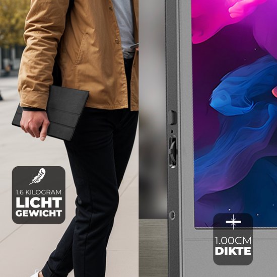 Denver Portable Monitor - Full HD - 15.6" - Draagbare Monitor - Lederen Hoes - HDMI - USB-C - PMO15604