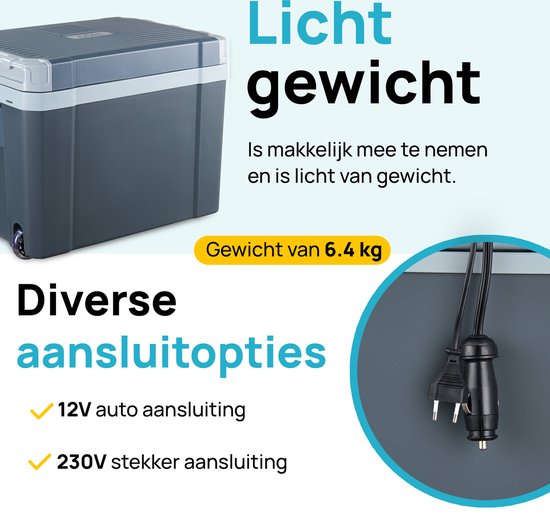 MOA Koelbox Elektrisch 12v 230 volt - Coolbox 40L - Frigobox - Auto en Camping - Grijs