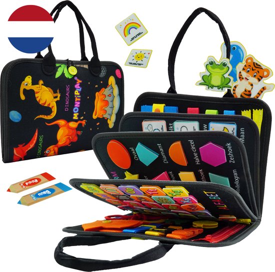 MontiPlay® Montessori Speelgoed - Sensorisch Speelgoed - Activiteitenbord - Busy Board - Montessori Activiteitenboek voor thuis - Educatief - Sensomotorisch Speelgoed- Dinosaurus Speelgoed