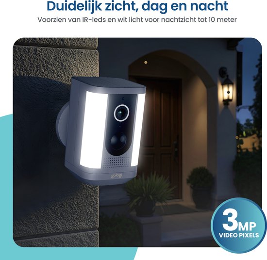 Gologi Solar Pro Beveiligingscamera voor buiten - 5200 mAh - Nightvision - Bewegingsdetectie - Bewakingscamera - Zonnepaneel - Draadloos - USB-C - WiFi en App - Wit