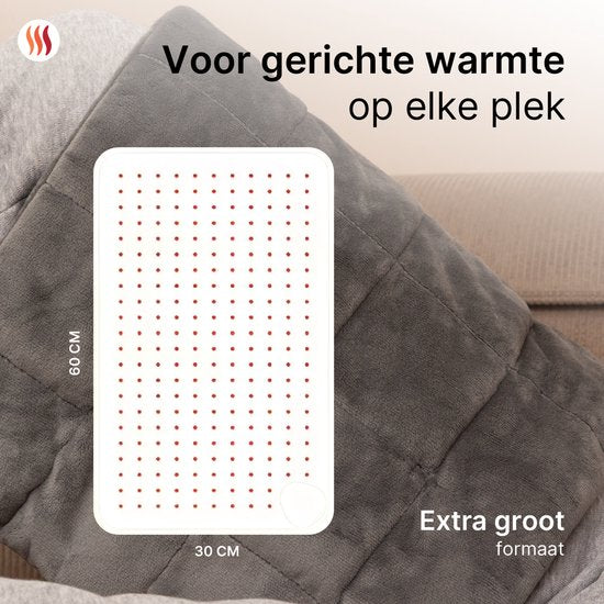 Seranova Verzwaard Elektrisch Warmtekussen voor Rug, Voeten, Nek, Schouders, Buik - Heating Pad - Verwarmingskussen - Wasmachine - 60x30cm - Grijs