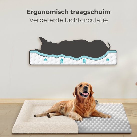 CozySense® Orthopedische Hondenmand - 60 x 40 cm - Maat S - Bouclé Stof - Waterdicht Hondenbed met Wasbare Hoes - Geschikt Als Benchkussen - Wit