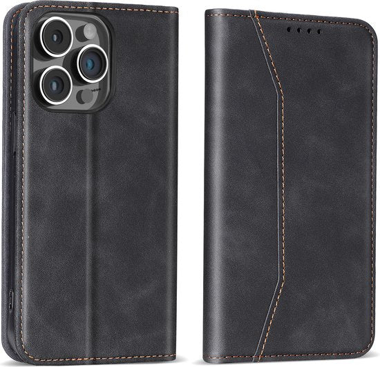 Podec Hoesje met Pasjeshouder Geschikt voor iPhone 12 Pro Max Zwart Telefoonhoesje - Anti-Shock Bookcase Cover met 1x Screenprotector - Wallet Case