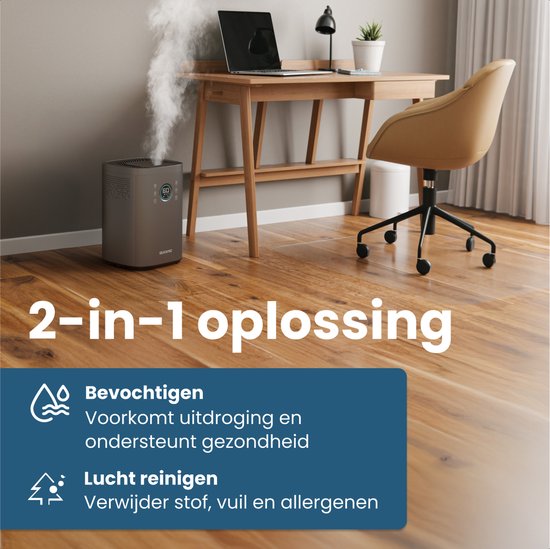 Auronic Luchtbevochtiger - 4 Liter - 40m2 - Geschikt voor Woonkamer, Kantoor, Slaapkamer, Babykamer en Meer - Met Aromatherapie - BPA-Vrij - Grijs