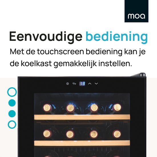 MOA Wijnkoelkast voor 24 Flessen - Wijnklimaatkast Vrijstaand met 1 Temperatuurzone - Wijnkoeler - Instelbaar tussen 12°C en 18°C - Inbouw - Zwart