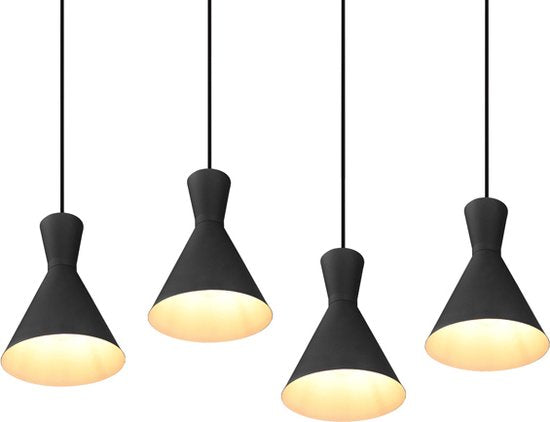 Trio Enzo Industriële Hanglamp – 4 Lichtpunten – E27 Fitting – Dimbaar – 90 × 20 × 150 cm – Zwart
