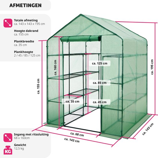 tectake® - Broeikas Hobbykas - Veel werkruimte - 143 x 143 x 195 cm - 401860