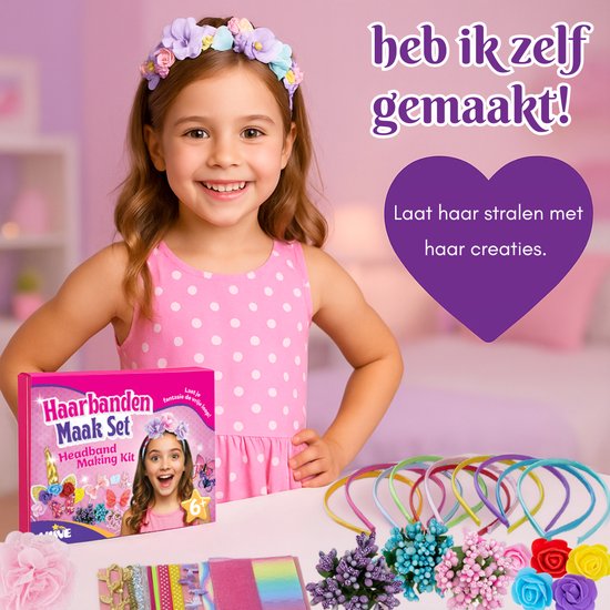 Vaive Haarband Knutselset 54-delig – Maak 10 Haarbanden – Diadeem Knutselen voor Meisjes – Sieraden Maken – Knutseldoos – Knutselpakketten