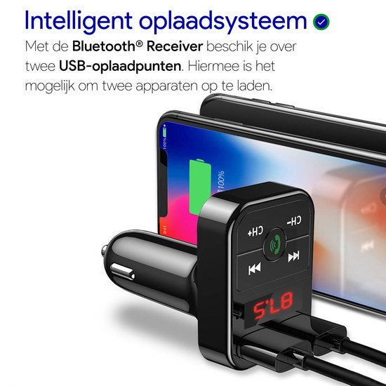 WADU Bluetooth FM Transmitter - Bluetooth ontvanger voor in de auto - USB - Handsfree carkit
