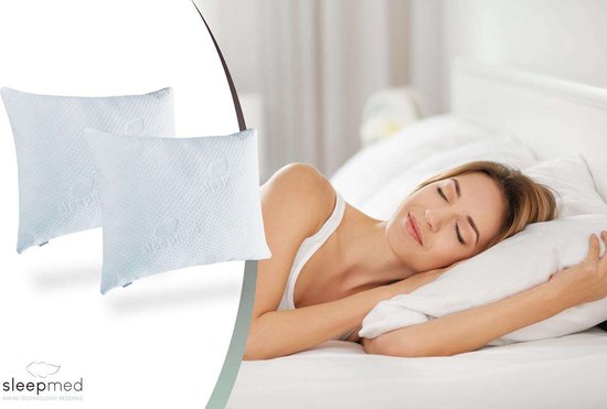 2 x SleepMed - Memory Foam Kussen - 100% Traagschuim - Wit - Hypoallergenen Hoes - 55 x 43 x 12 cm