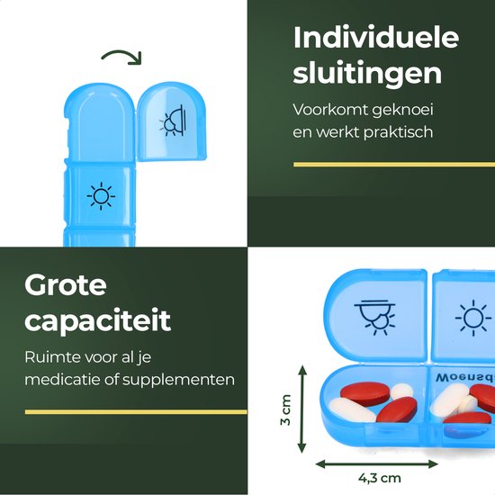 Gandria Pillendoos 7 Dagen - Uitneembaar Pillendoosje - Medicijndoos met 21 Compartimenten - Medicijndoos met Stevige Sluiting - 3 Vakken per Dag - 7 Kleuren