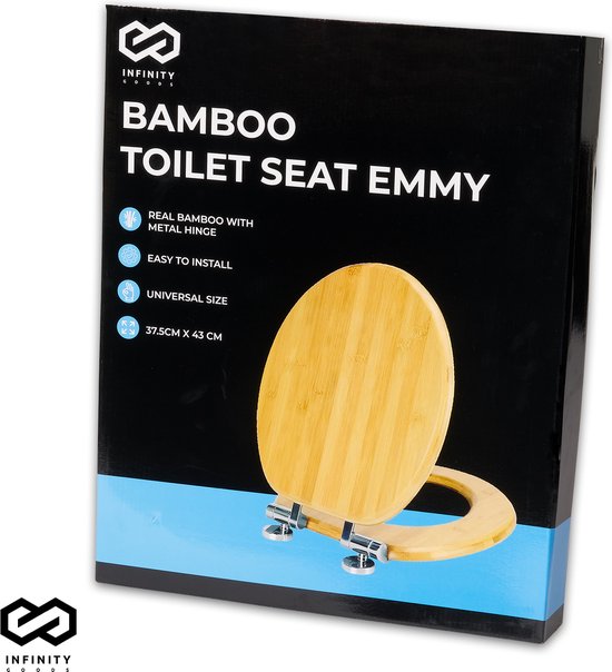 Infinity Goods Bamboe WC Bril Emmy - Toiletbril Met Deksel - RVS Scharnieren - Inclusief Bevestigingsmateriaal