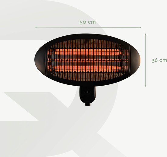 BRASQ Elektrische Terrasverwarmer Hangend PHW100 - Heater 2000W - 3 warmtestanden - Voor binnen en buiten - Spatwaterdicht - Zwart