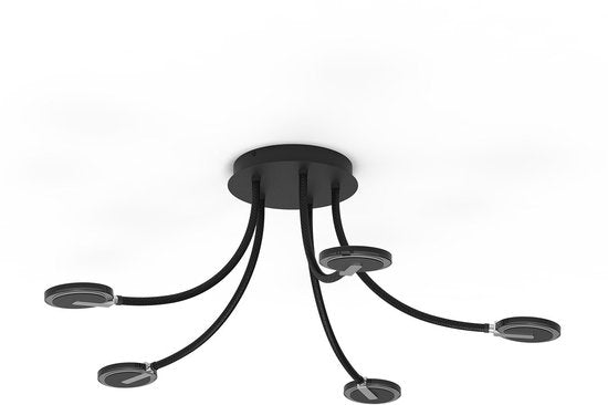 Plafonnieres Turound 3376ZW Zwart - Draaibaar en kantelbaar, van glas en metaal, Ø 91,5 cm, Steinhauer