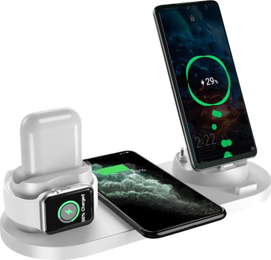Nuvance - 6 in 1 Draadloze Oplader - Geschikt voor alle Qi Apparaten - Wireless Charger - Draadloze Opladers