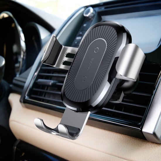Baseus Gravity Car Mount Autohouder + Qi Draadloze Oplader Zilver
