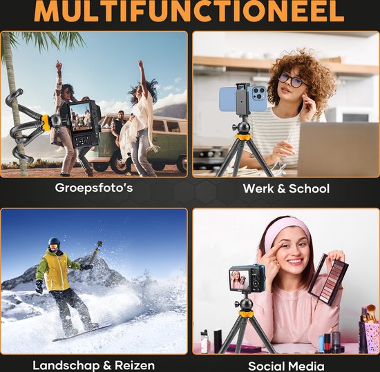 Studio ME Telefoon Statief - 25 cm - Tripod Smartphone - Flexibel - Camera Statief - Zwart - Gorillapod - Telefoonhouder - Incl. Bluetooth Afstandsbediening - Tripod Iphone - Statief Telefoon