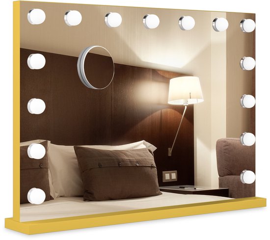 Bayt Hollywood Spiegel met Verlichting - Make Up Spiegel met Verlichting - Spiegel met Verlichting - Hollywood Spiegel 80x60 - Dimbaar - 10x Vergroting - 80x60cm - Goud