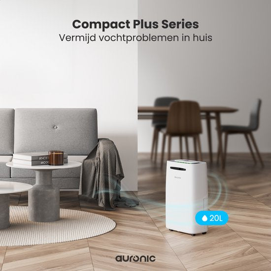 Auronic Luchtontvochtiger - Compact Plus Series - 20L - Slaapkamer, Badkamer, Woonkamer en Kantoor - Vochtvreter voor in Huis - Wit