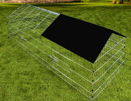 Cadoca Konijnenhok/ Vrijloophok/ Knaagdierhok - 180x75x75cm - incl. zonnescherm - Zwart
