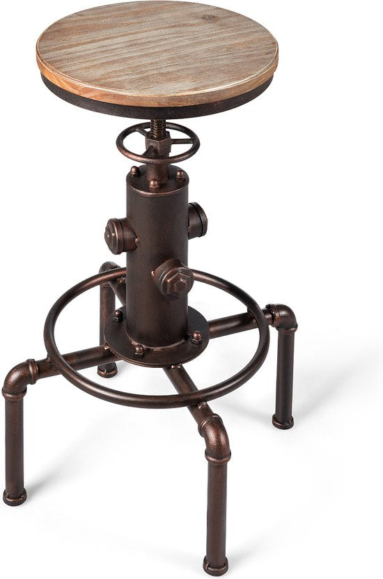 Coast Barkruk In Hoogte Verstelbare Bistro Kruk - 44 x 44 x 59,5 - 75 cm - Natuur + Brons