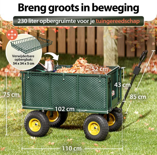 Gardebruk Bolderkar Binnenzeil - Belastbaar tot 550 kg – Groen