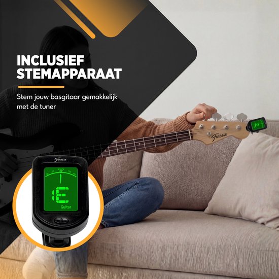 Finesse Elektrische Basgitaar met Versterker - Starterset - Volwassenen - Kind - Sunburst