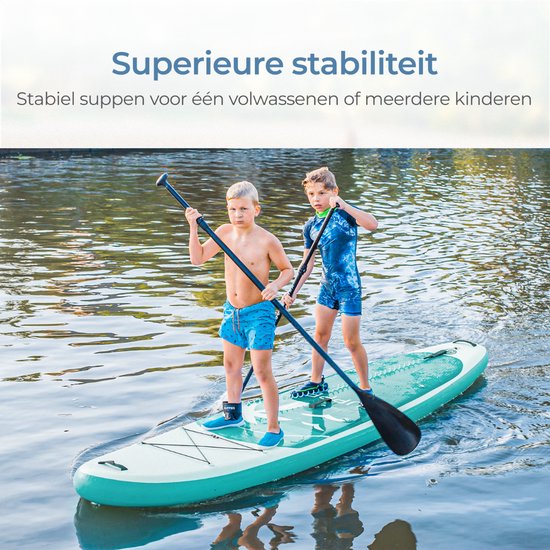 Supper Sup Board XL - Max. 220KG - Opblaasbaar – Paddle Board – Waterdicht Telefoonhoesje – Pomp – Vin – Leash – Draagtas – 335 x 81 cm - Turqoise