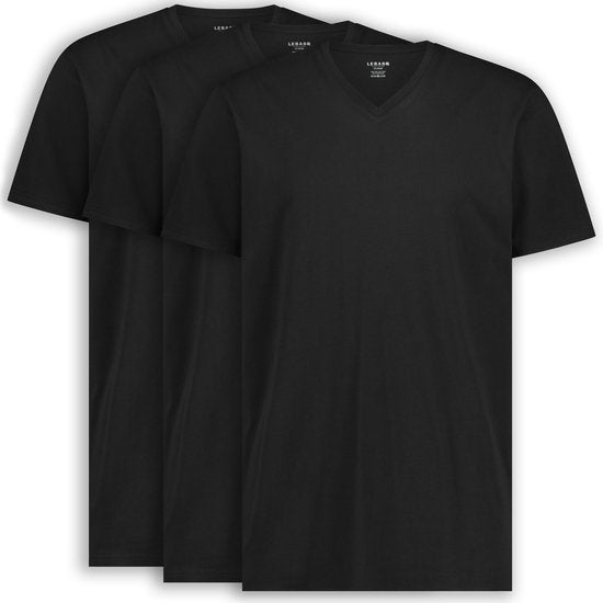 LEBASQ - Davis V-neck T-shirt 3-pack - Extra Lang - Heren - Zwart - Maat L