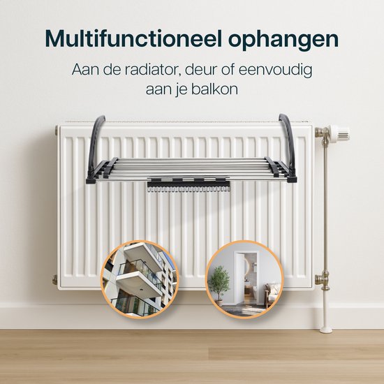 Duna Droogrek Hangend - Wasrek Uitklapbaar - Wanddroogrek - Tot 5,4m Drooglengte - Hangdroogrek - Deur - Balkon - Radiator - Met Sokkenrekje