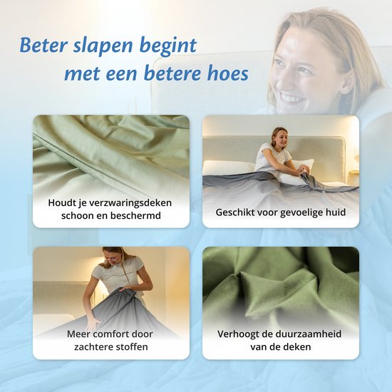 Hoes voor de verzwaringsdeken van EL Life 200 x 200 CM - 11 KG & 13 KG - Overtrek Hoes van 100% biologisch katoen - Olijf Groen