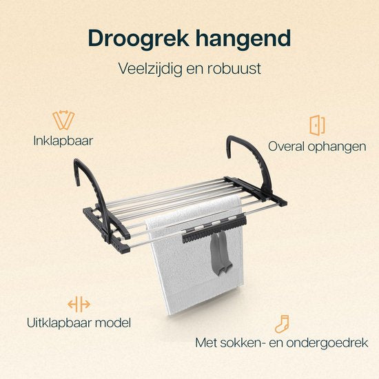 Duna Droogrek Hangend - Wasrek Uitklapbaar - Wanddroogrek - Tot 5,4m Drooglengte - Hangdroogrek - Deur - Balkon - Radiator - Met Sokkenrekje