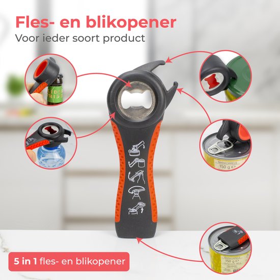 Nuvance Blikopener - 10 in 1 - Flesopener - Potopener - Bieropener - Keukenhulp - Opener - Rood