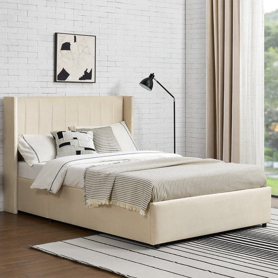 Gestoffeerd bed Savona - 200 x 120 cm - Beige - Incl. Bedlade