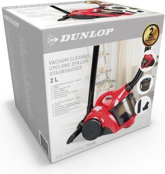 Dunlop GR-925-7A Stofzuiger zonder Zak - Incl. 3 Opzetstukken - 700W - Rood/ Zwart