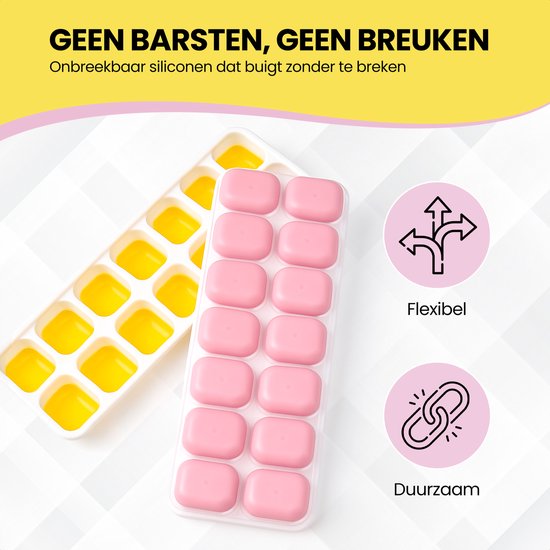 TTD® Siliconen IJsblokjesvorm met Deksel - Set van 4 - 14 x 4 IJsblokjes - Stapelbaar - BPA Vrij - IJsblokjes Zijn Makkelijk uit te Drukken