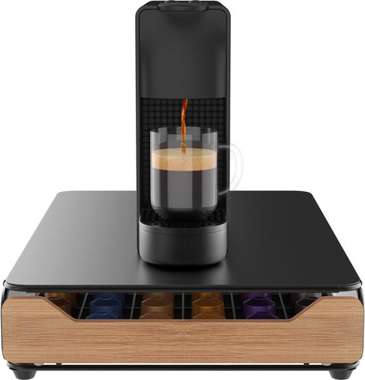 KitchenLove Capsulehouder – Met Lade – 60 Cups – 41,5 x 26,5 x 8 cm – Zwart/Hout