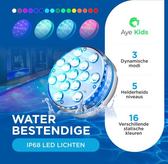 AyeKids Zwembad Verlichting – Onderwater Lamp – Jacuzzi – LED – Waterproof – Afstandsbediening – 16 kleuren