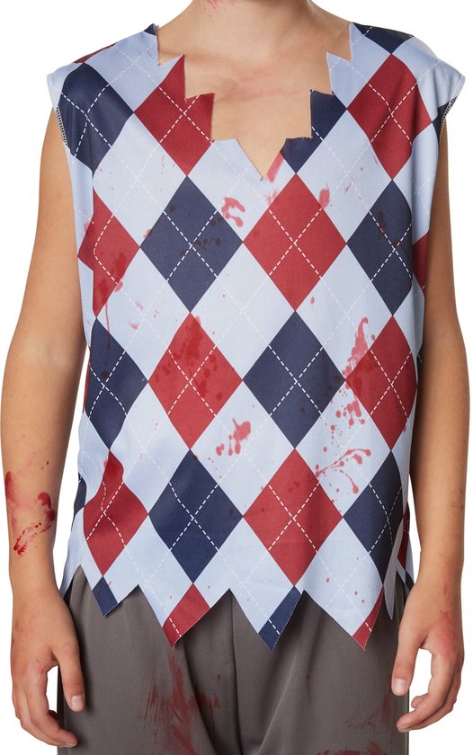 dressforfun - Griezelige schooljongen 128 (7-8y) - verkleedkleding kostuum halloween verkleden feestkleding carnavalskleding carnaval feestkledij partykleding - 302221