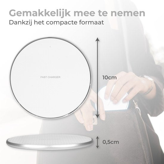 Nuvance - Draadloze Oplader 10W - Inclusief Kabel - Wireless Charger - Fast Charger - Geschikt voor alle Qi-Smartphones - Wit en Zilver
