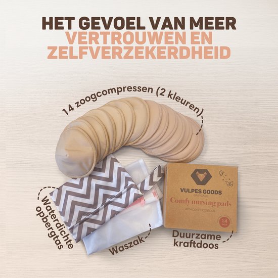 Vulpes Goods® BabyCare - Wasbare Zoogcompressen - Organisch - 14 Stuks - Cup B t/m D - Wasbaar - Natuurlijk - Milieuvriendelijk - Incl. Waszak en Opbergetui