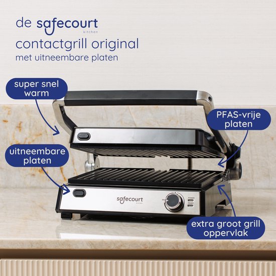 Safecourt Kitchen Tosti apparaat – Paninigrill en Tosti ijzer – Uitneembare PFAS-vrije platen & vaatwasserbestendig – Groot grilloppervlak – snel warm (2000W) – Contactgrill