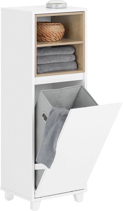 SoBuy BZR146-W Badkamerkast - Wit Houtcomposiet met Wasmand